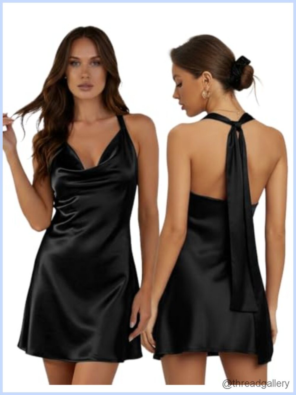 Satin Halter Cowl Neck Backless Mini Dress Sleeveless Club Night Out